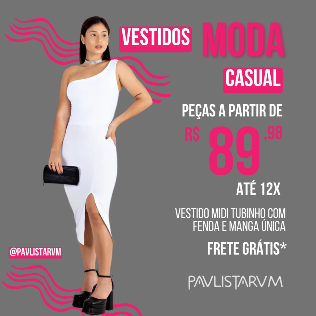 Vestido Midi Tubinho com Fenda e Manga Única
