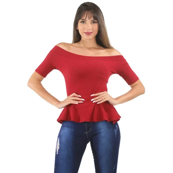 Blusa Feminina Ombro a Ombro Com Babado e Manga