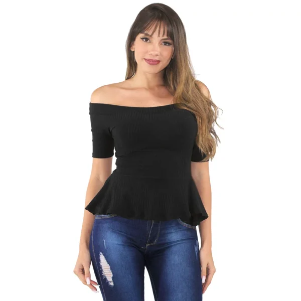 Blusa Feminina Ombro a Ombro Com Babado e Manga 34