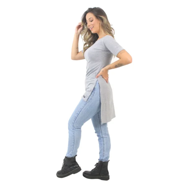 Blusa Feminina Long Line Cinza