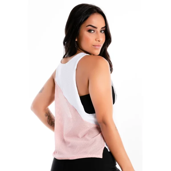 Blusa Branca e Rose Com Tela e Cropped Preto Tomara que Caia