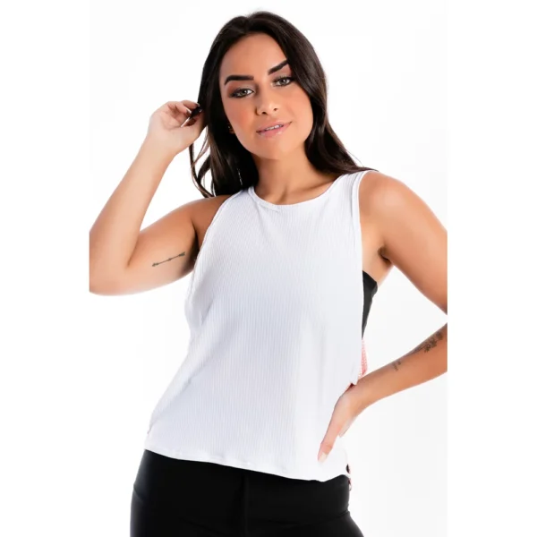 Blusa Branca e Rose Com Tela e Cropped Preto Tomara que Caia