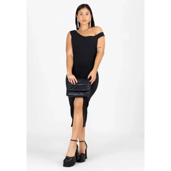 Vestido Midi Ombro a Ombro Tubinho com Fenda