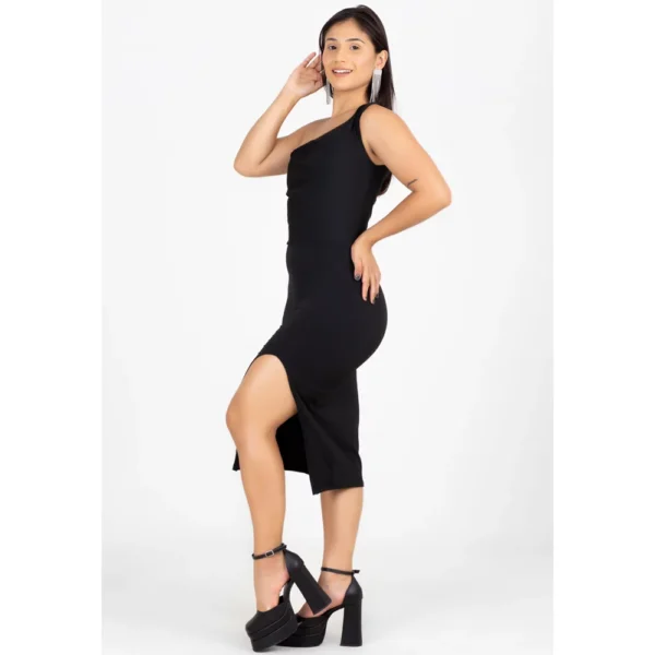 Vestido Midi Tubinho com Fenda e Manga Única