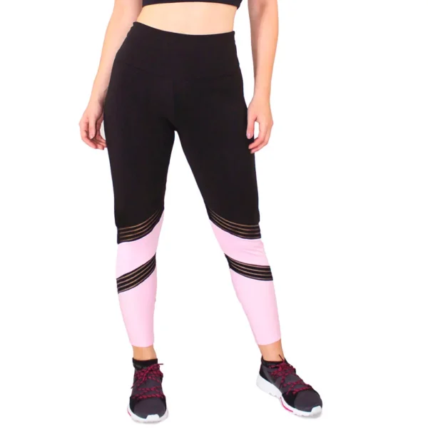 Calça Legging Fitness Preta Detalhe Preto Com Rosê