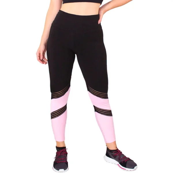 Calça Legging Fitness Preta Detalhe Preto Com Rosê