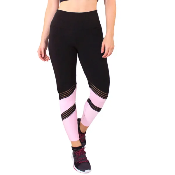 Calça Legging Fitness Preta Detalhe Preto Com Rosê