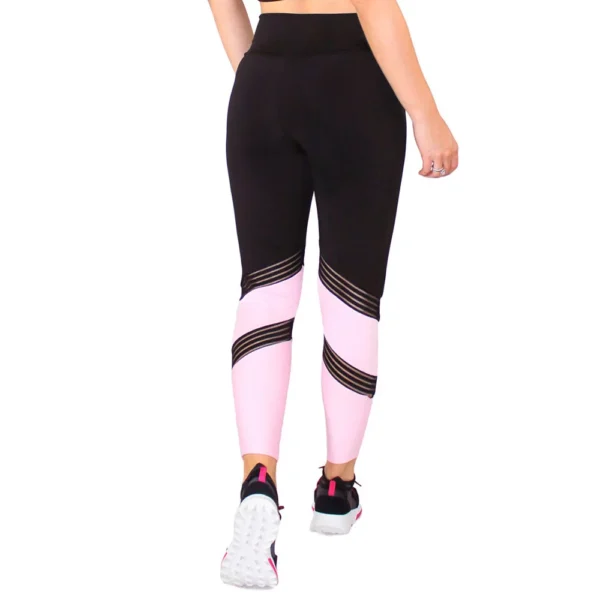 Calça Legging Fitness Preta Detalhe Preto Com Rosê