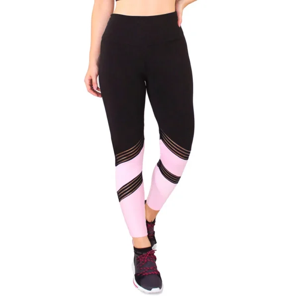 Calça Legging Fitness Preta Detalhe Preto Com Rosê