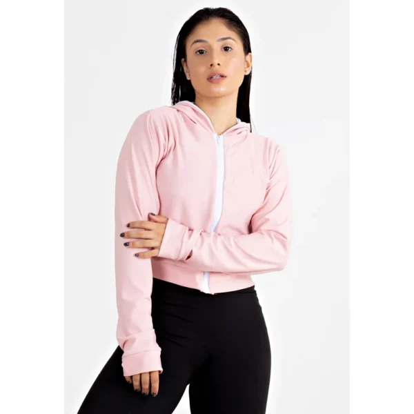 Casaco Fitness Feminino Rosê com Branco