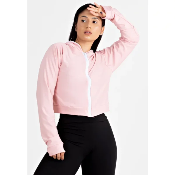 Casaco Fitness Feminino Rosê com Branco