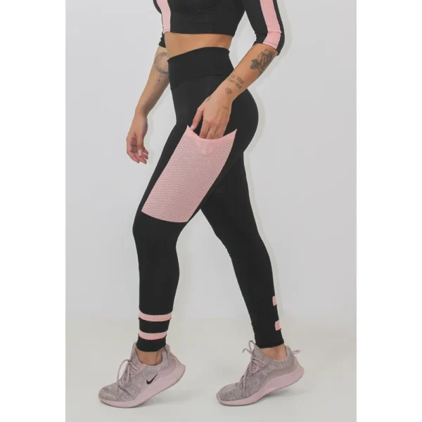 Calça Legging Fitness Feminina Preto Rosê