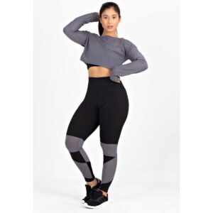 Conjunto Fitness Cropped e Calça Legging Renda em Cinza