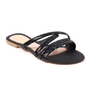 Sandália Rasteira Multi-tiras Slim Glitter